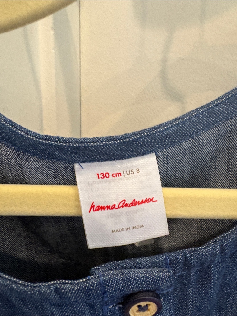 Hanna Anderson Girls' Sleeveless Denim Button-Front Dress with Pockets - Picture 3 of 4